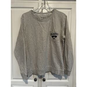 Karl Lagerfeld Paris Women’s Size Large Heather Gray Sweatshirt Pocket Preppy